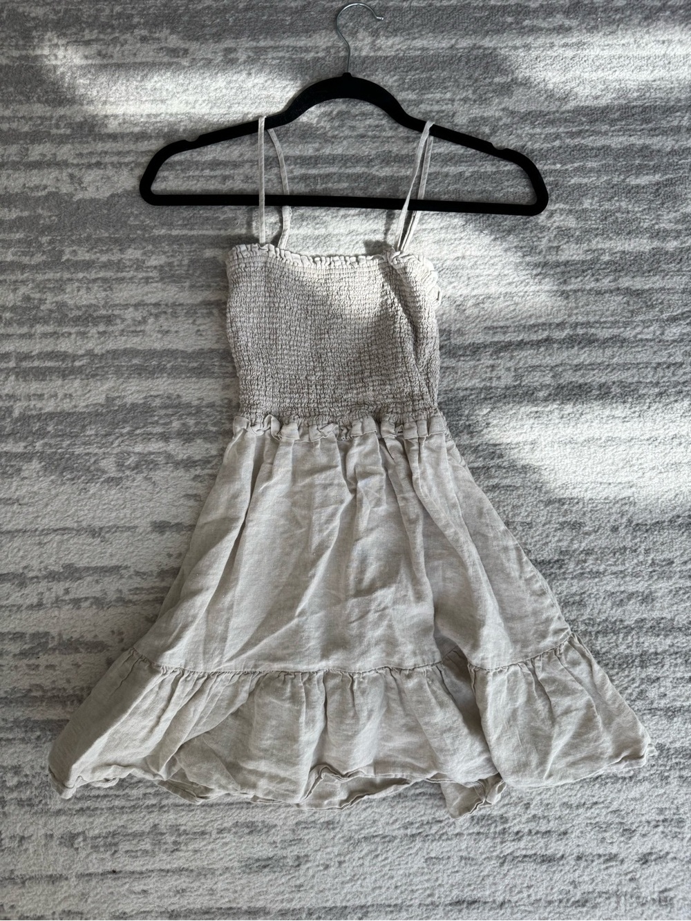 Aritzia Wilfred Beige Smocked Dress with Ruffle Trim XXS